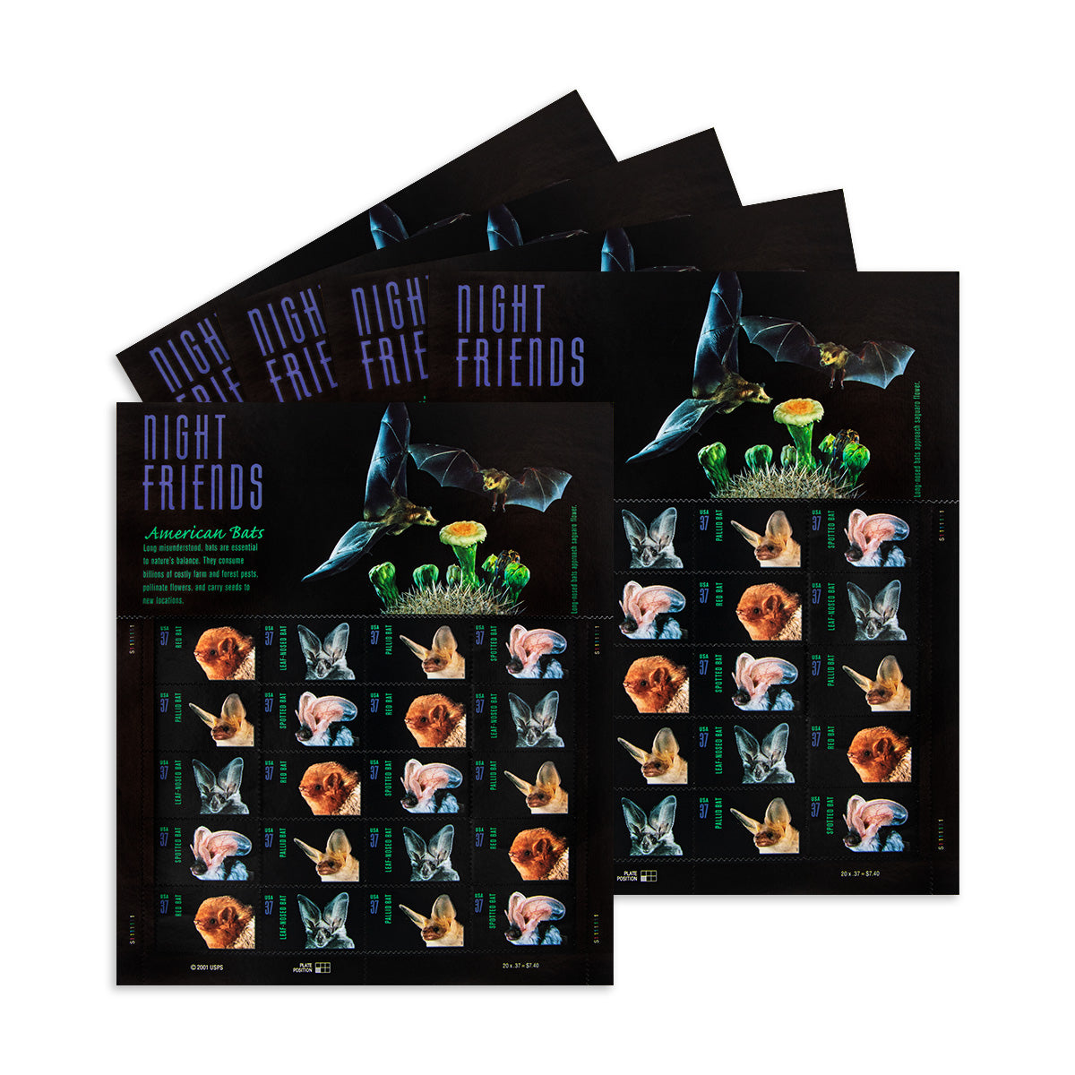 2002 Night Friends American Bats  First Class Postage Stamps (Value Stamp Not Forever) Foreverstamp