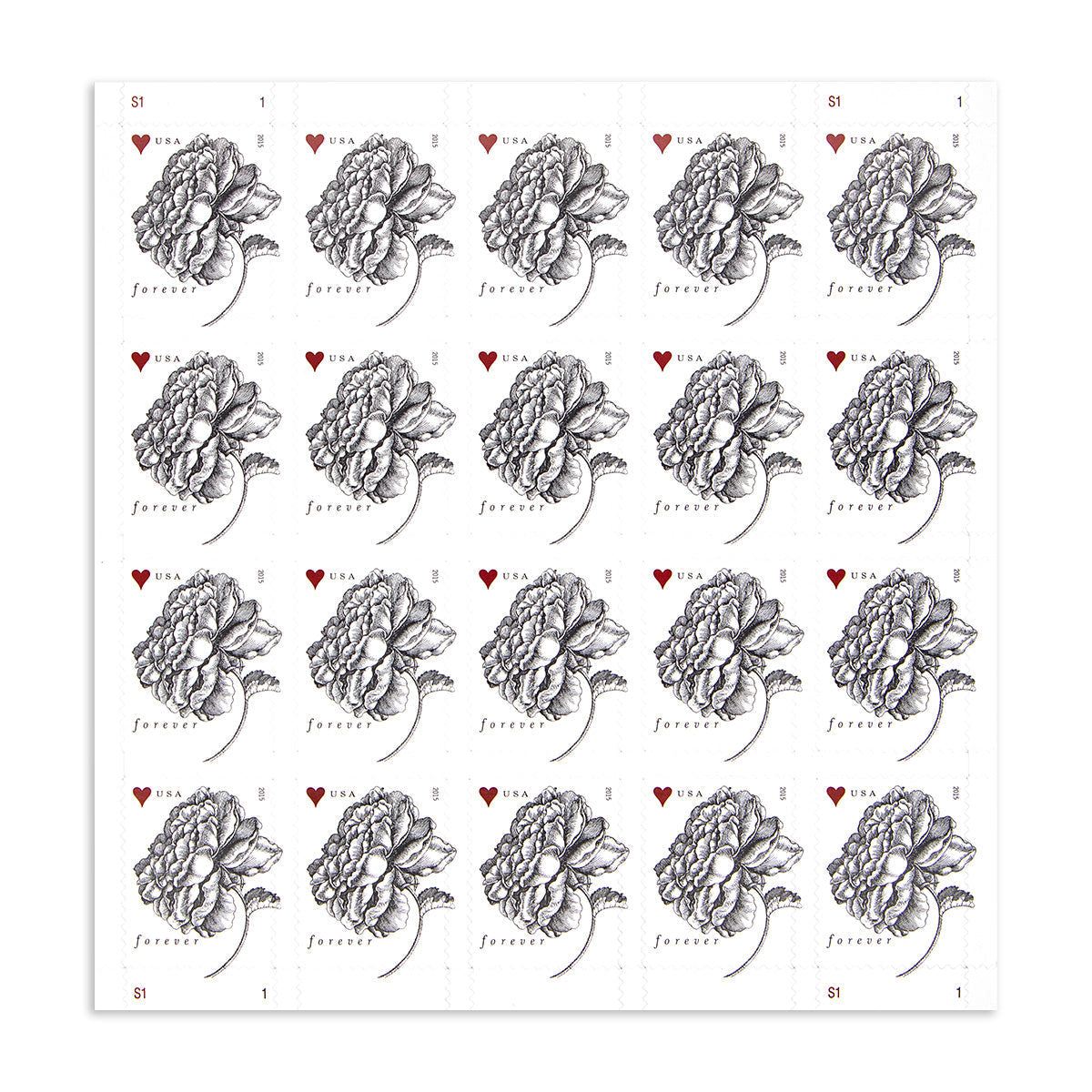 2015 Engraved Vintage Rose Forever First Class Postage Stamps Foreverstamp