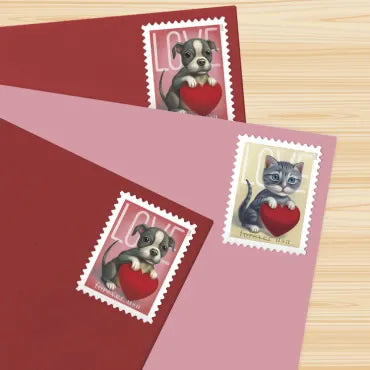 2023 Love Cat and Dog Heart Forever First Class Postage Stamps Foreverstamp