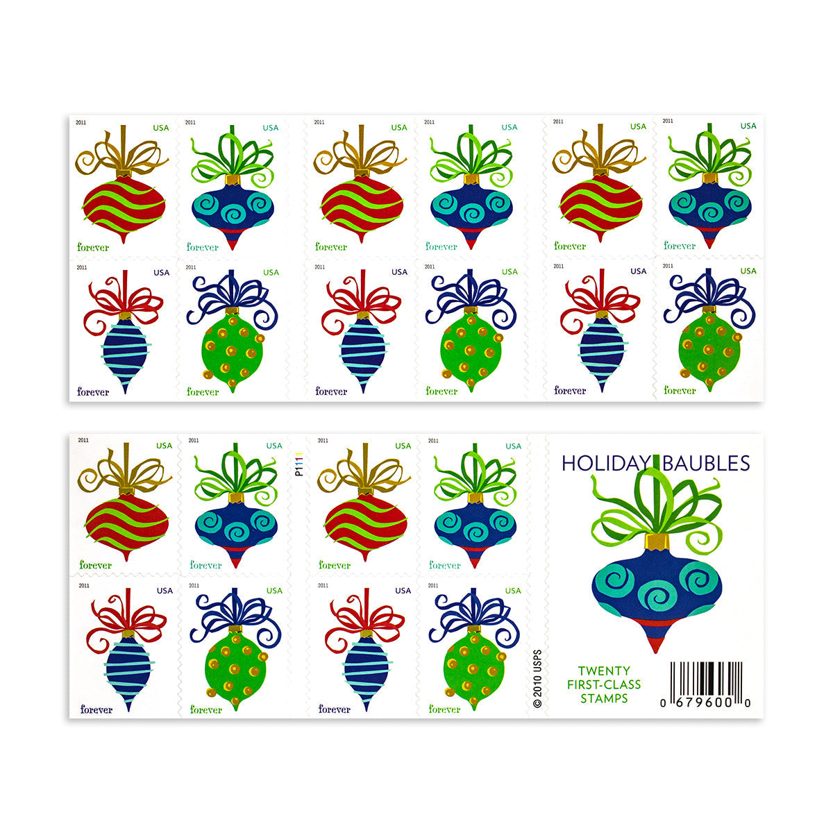 2011  Contemporary Christmas: Holiday Baubles Forever First Class Postage Stamps Foreverstamp