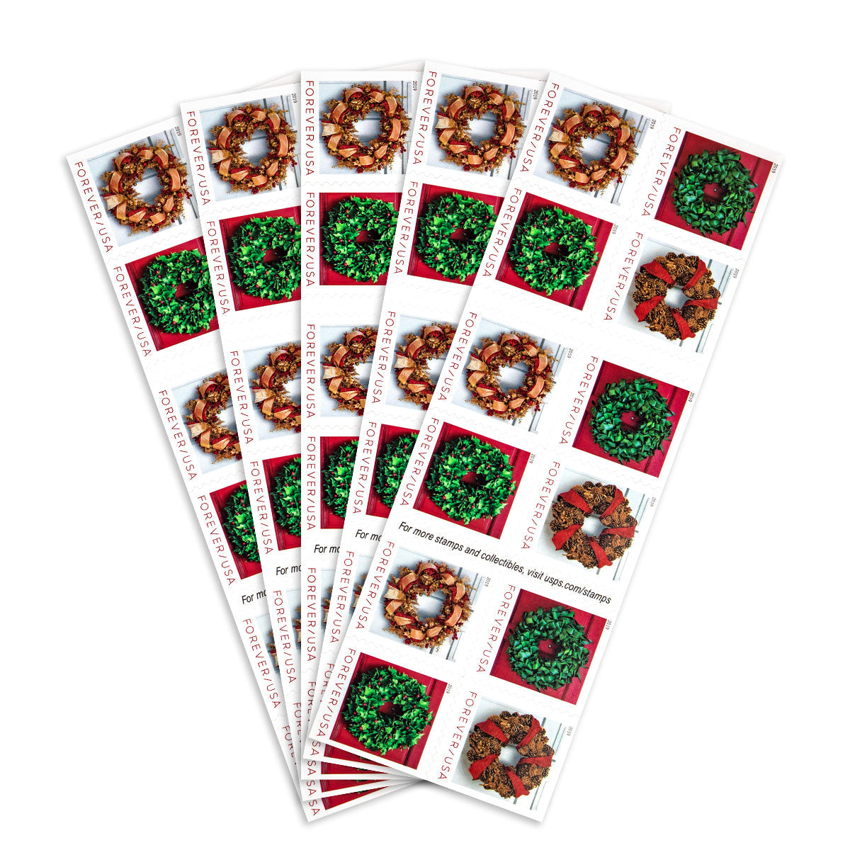 2019 Christmas Seasonal Holiday Wreaths Forever First Class Postage Stamps Foreverstamp