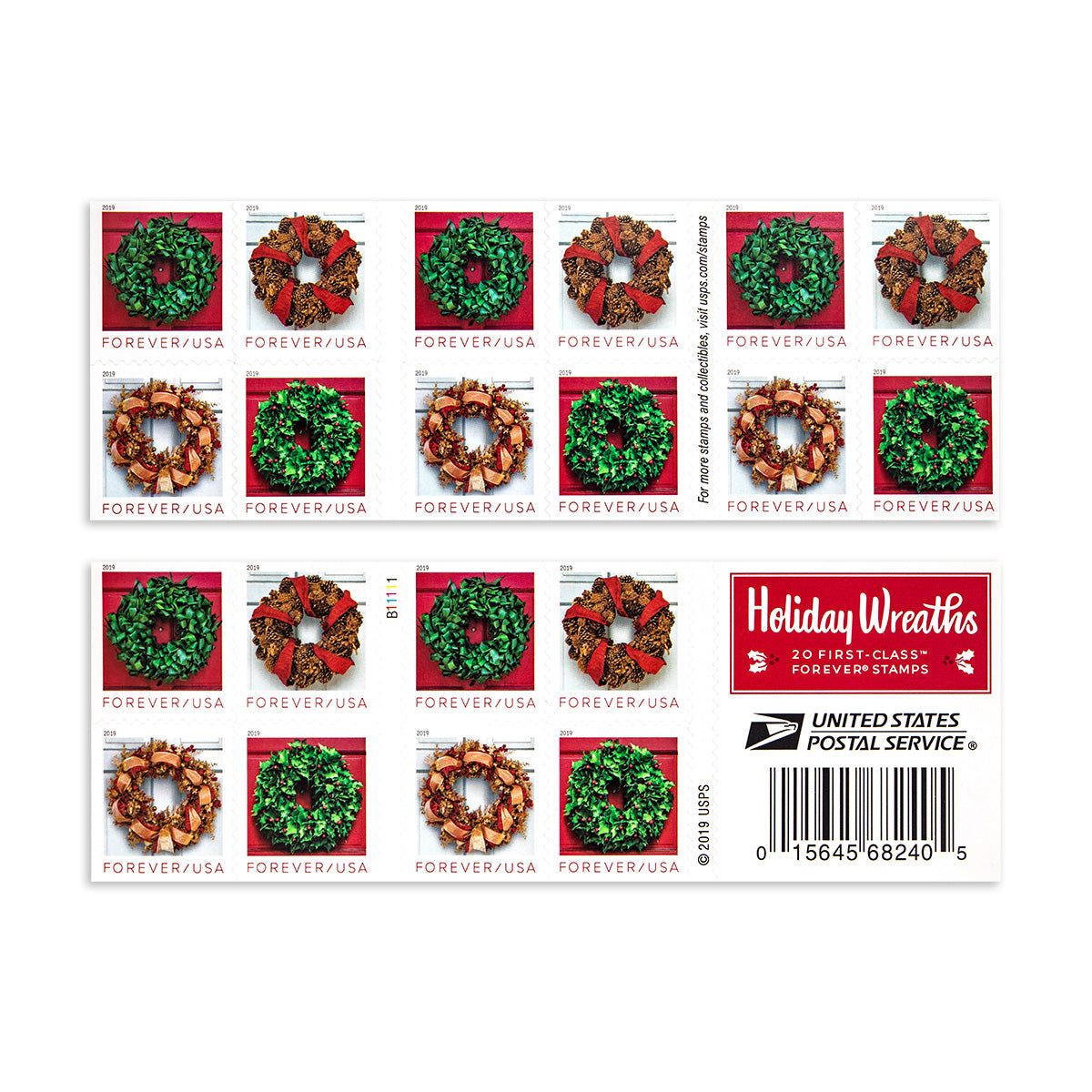 2019 Christmas Seasonal Holiday Wreaths Forever First Class Postage Stamps Foreverstamp