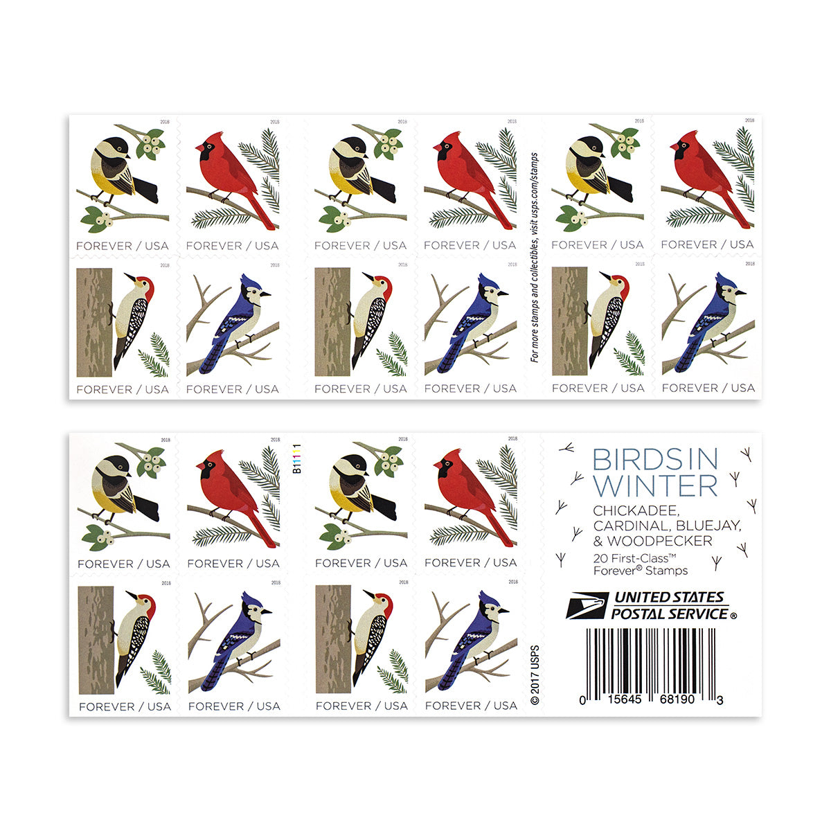 2018 Birds in Winter Forever First Class Postage Stamps Foreverstamp