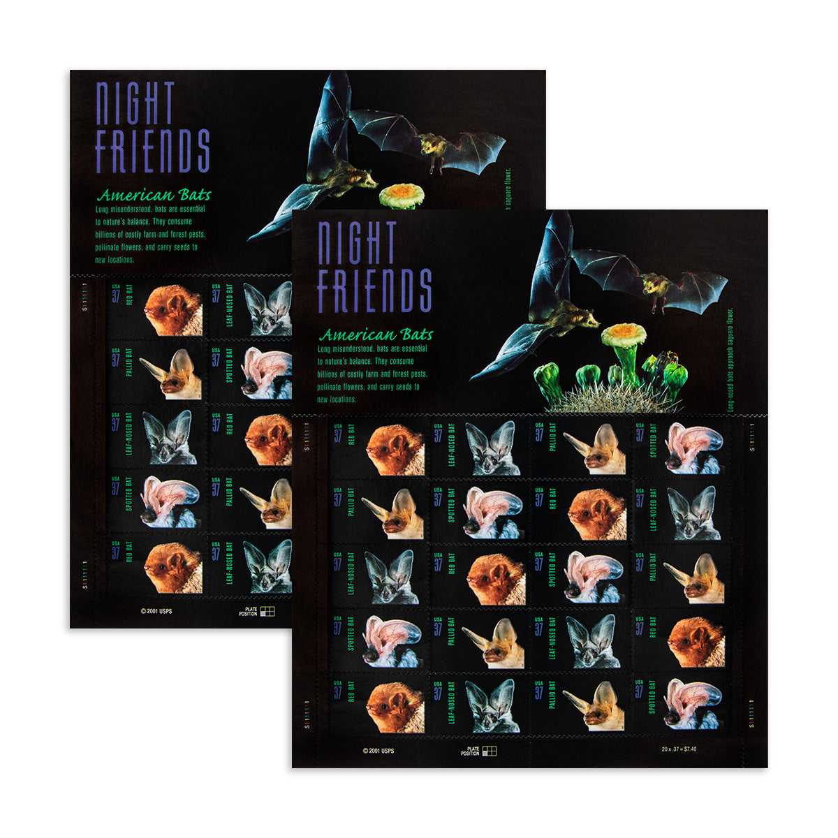 2002 Night Friends American Bats  First Class Postage Stamps (Value Stamp Not Forever) Foreverstamp