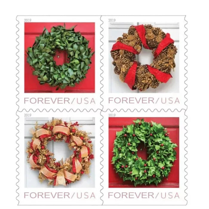 2019 Christmas Seasonal Holiday Wreaths Forever First Class Postage Stamps Foreverstamp