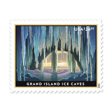 2020 USPS Grand Island Ice Cave Express Priority Stamps lumauv