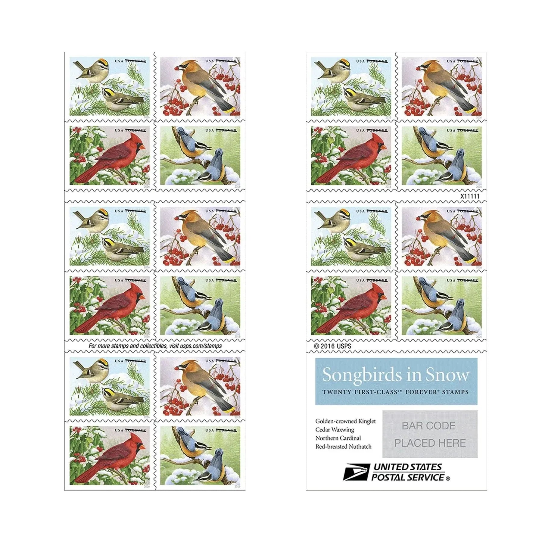 2016 Songbirds in Snow Forever First Class Postage Stamps Foreverstamp