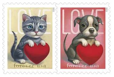 2023 Love Cat and Dog Heart Forever First Class Postage Stamps Foreverstamp